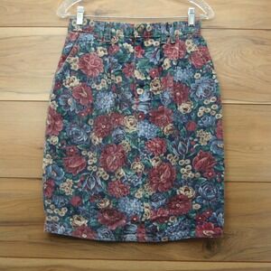 Vintage Vivalai Jeanswear Skirt Womens 10 Floral Cotton Denim Pencil USA 90s